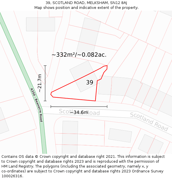 39, SCOTLAND ROAD, MELKSHAM, SN12 8AJ: Plot and title map