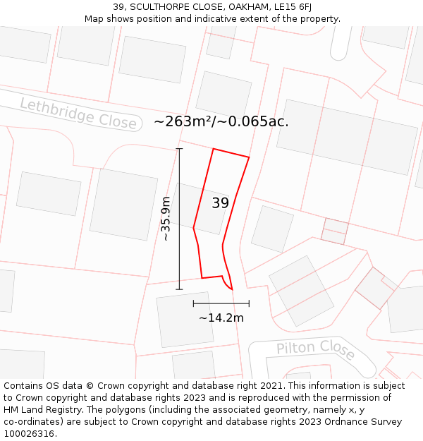 39, SCULTHORPE CLOSE, OAKHAM, LE15 6FJ: Plot and title map