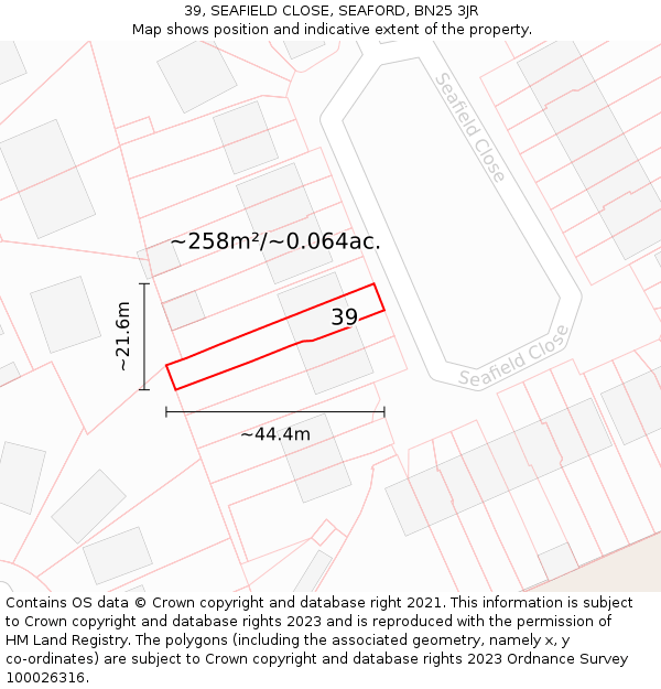 39, SEAFIELD CLOSE, SEAFORD, BN25 3JR: Plot and title map