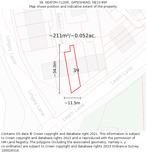 39, SEATON CLOSE, GATESHEAD, NE10 8SF: Plot and title map