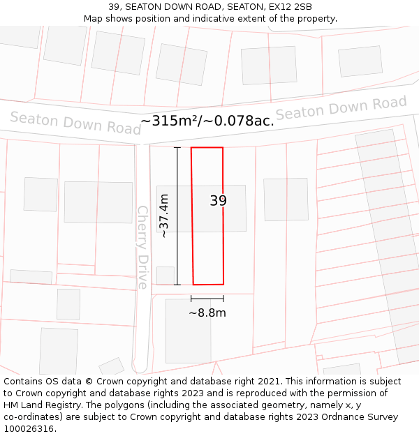 39, SEATON DOWN ROAD, SEATON, EX12 2SB: Plot and title map