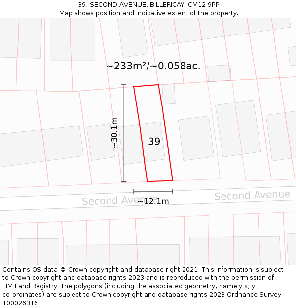 39, SECOND AVENUE, BILLERICAY, CM12 9PP: Plot and title map