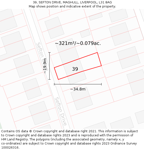 39, SEFTON DRIVE, MAGHULL, LIVERPOOL, L31 8AG: Plot and title map