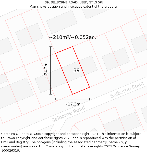 39, SELBORNE ROAD, LEEK, ST13 5PJ: Plot and title map