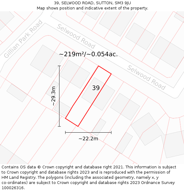 39, SELWOOD ROAD, SUTTON, SM3 9JU: Plot and title map