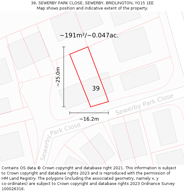 39, SEWERBY PARK CLOSE, SEWERBY, BRIDLINGTON, YO15 1EE: Plot and title map