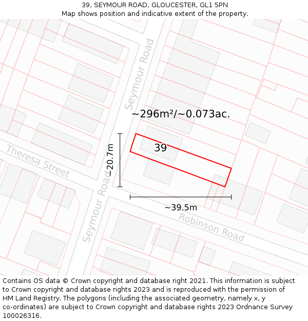 39, SEYMOUR ROAD, GLOUCESTER, GL1 5PN: Plot and title map