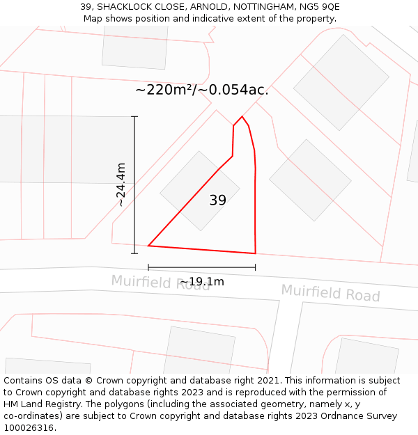 39, SHACKLOCK CLOSE, ARNOLD, NOTTINGHAM, NG5 9QE: Plot and title map