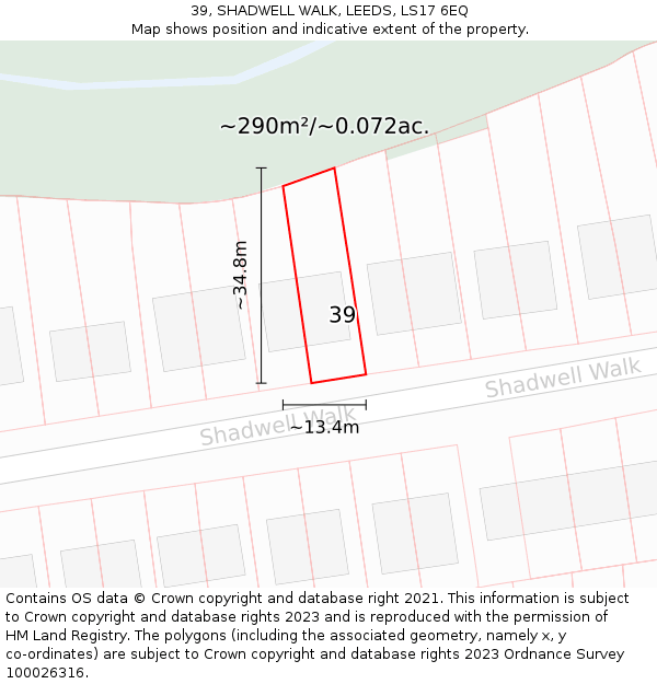 39, SHADWELL WALK, LEEDS, LS17 6EQ: Plot and title map