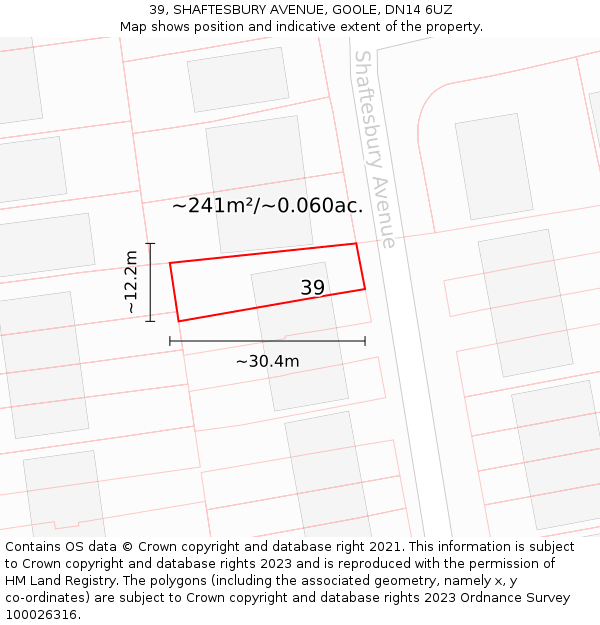 39, SHAFTESBURY AVENUE, GOOLE, DN14 6UZ: Plot and title map