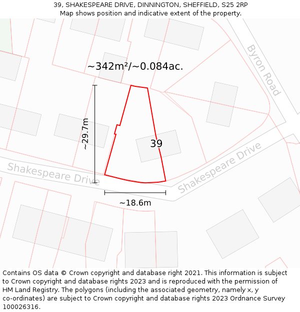 39, SHAKESPEARE DRIVE, DINNINGTON, SHEFFIELD, S25 2RP: Plot and title map