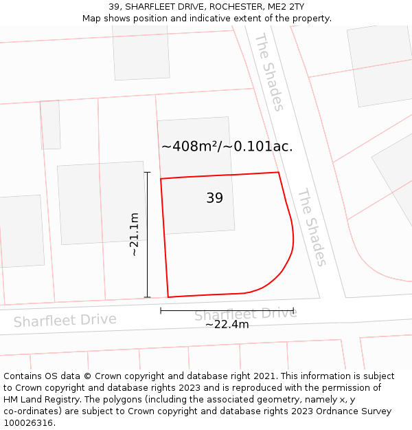 39, SHARFLEET DRIVE, ROCHESTER, ME2 2TY: Plot and title map