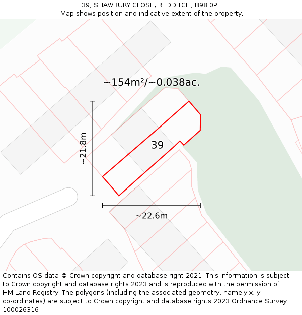 39, SHAWBURY CLOSE, REDDITCH, B98 0PE: Plot and title map