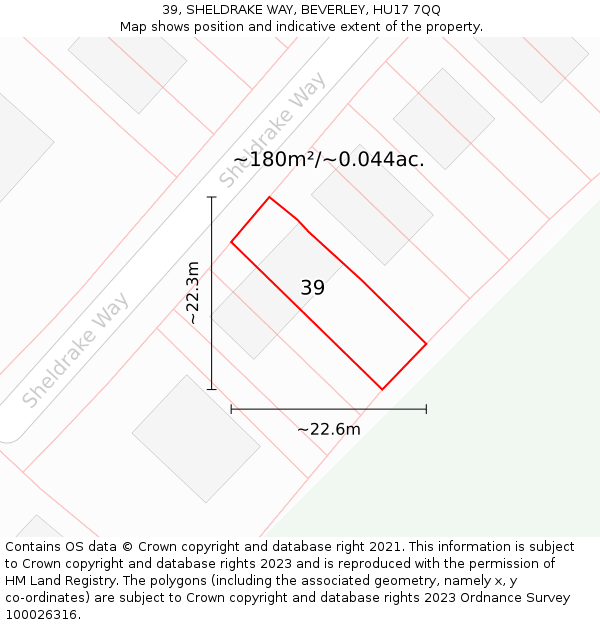 39, SHELDRAKE WAY, BEVERLEY, HU17 7QQ: Plot and title map