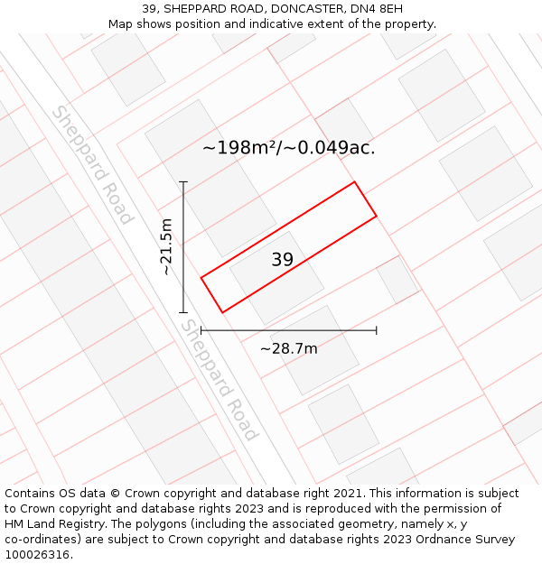 39, SHEPPARD ROAD, DONCASTER, DN4 8EH: Plot and title map
