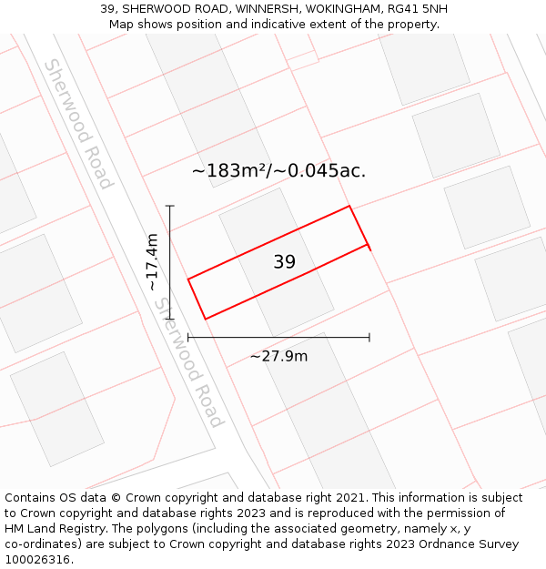 39, SHERWOOD ROAD, WINNERSH, WOKINGHAM, RG41 5NH: Plot and title map