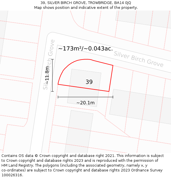 39, SILVER BIRCH GROVE, TROWBRIDGE, BA14 0JQ: Plot and title map