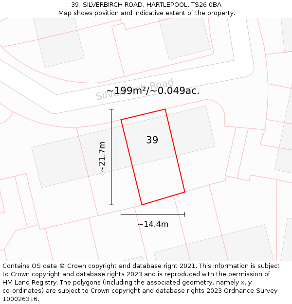 39, SILVERBIRCH ROAD, HARTLEPOOL, TS26 0BA: Plot and title map