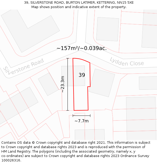 39, SILVERSTONE ROAD, BURTON LATIMER, KETTERING, NN15 5XE: Plot and title map