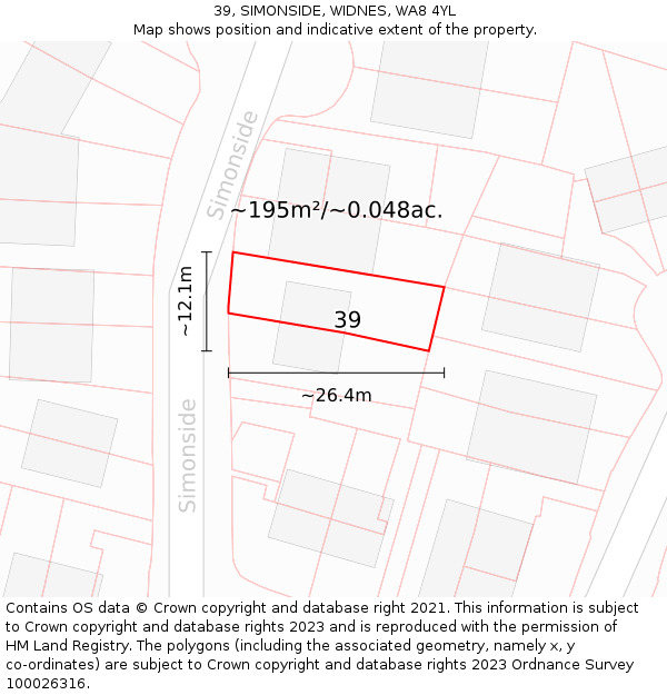 39, SIMONSIDE, WIDNES, WA8 4YL: Plot and title map
