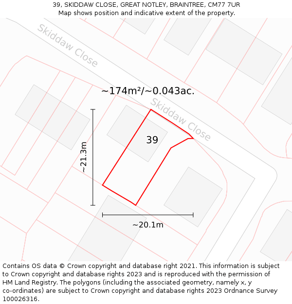 39, SKIDDAW CLOSE, GREAT NOTLEY, BRAINTREE, CM77 7UR: Plot and title map
