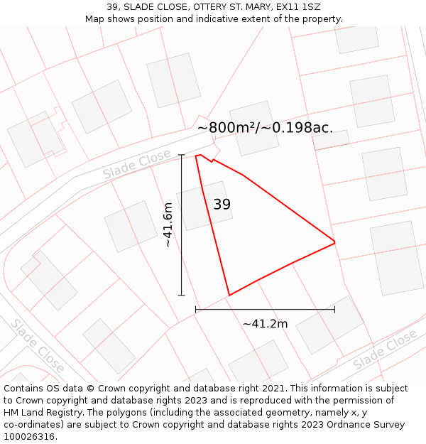 39, SLADE CLOSE, OTTERY ST MARY, EX11 1SZ: Plot and title map
