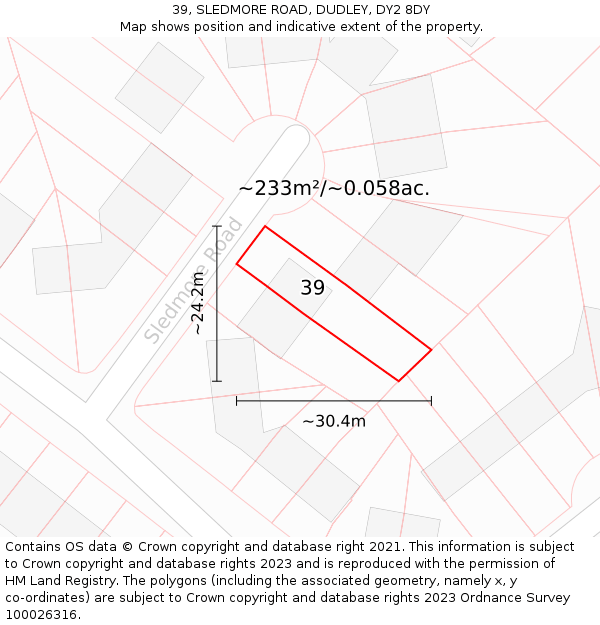 39, SLEDMORE ROAD, DUDLEY, DY2 8DY: Plot and title map
