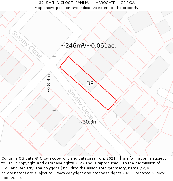 39, SMITHY CLOSE, PANNAL, HARROGATE, HG3 1GA: Plot and title map