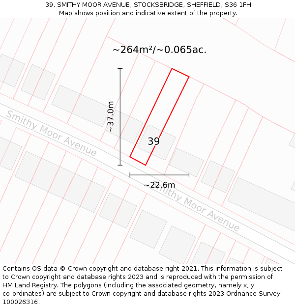 39, SMITHY MOOR AVENUE, STOCKSBRIDGE, SHEFFIELD, S36 1FH: Plot and title map