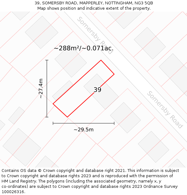 39, SOMERSBY ROAD, MAPPERLEY, NOTTINGHAM, NG3 5QB: Plot and title map