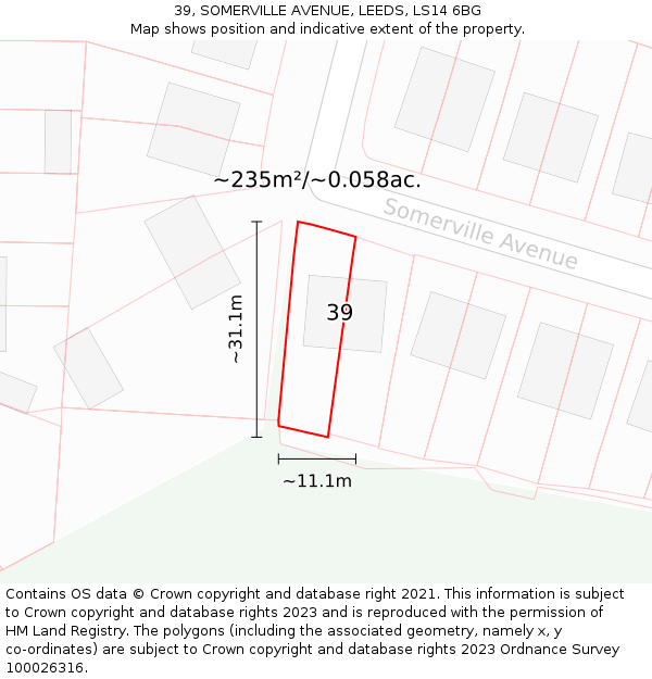 39, SOMERVILLE AVENUE, LEEDS, LS14 6BG: Plot and title map