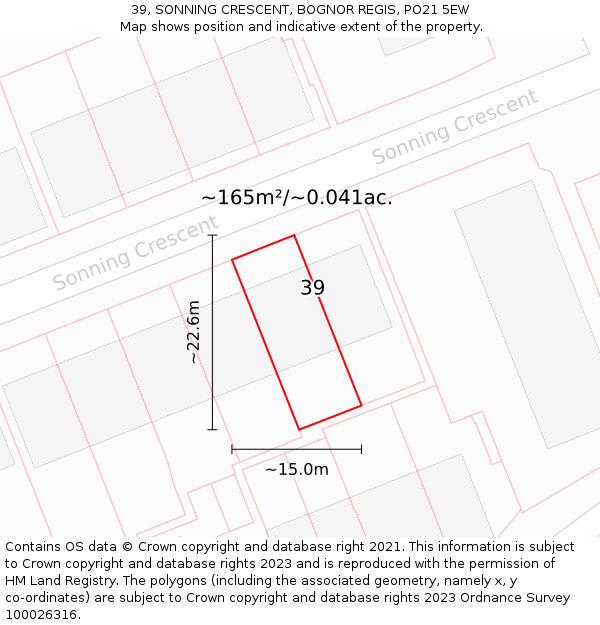 39, SONNING CRESCENT, BOGNOR REGIS, PO21 5EW: Plot and title map