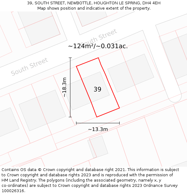 39, SOUTH STREET, NEWBOTTLE, HOUGHTON LE SPRING, DH4 4EH: Plot and title map