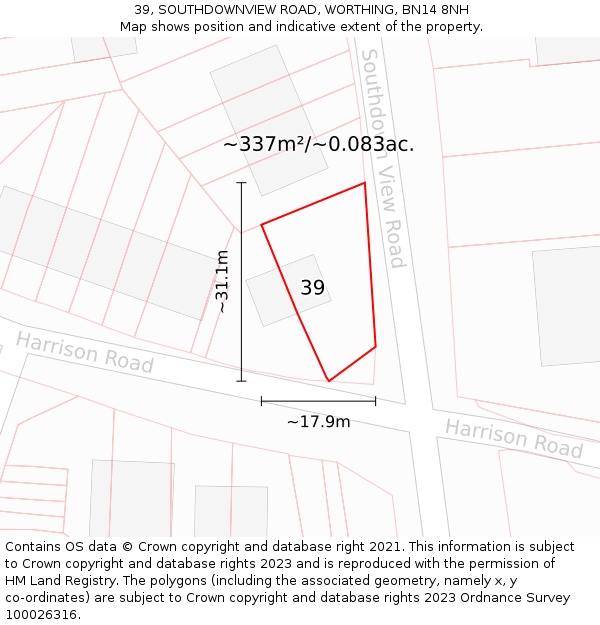 39, SOUTHDOWNVIEW ROAD, WORTHING, BN14 8NH: Plot and title map