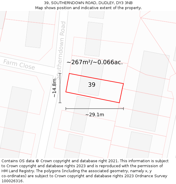 39, SOUTHERNDOWN ROAD, DUDLEY, DY3 3NB: Plot and title map