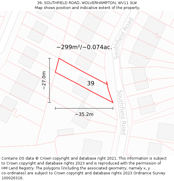 39, SOUTHFIELD ROAD, WOLVERHAMPTON, WV11 3LW: Plot and title map