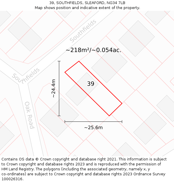 39, SOUTHFIELDS, SLEAFORD, NG34 7LB: Plot and title map