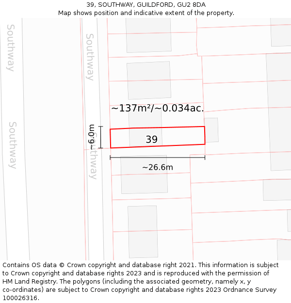 39, SOUTHWAY, GUILDFORD, GU2 8DA: Plot and title map