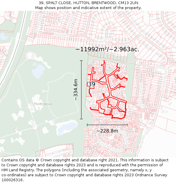 39, SPALT CLOSE, HUTTON, BRENTWOOD, CM13 2UN: Plot and title map
