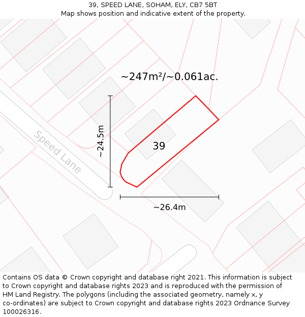 39, SPEED LANE, SOHAM, ELY, CB7 5BT: Plot and title map