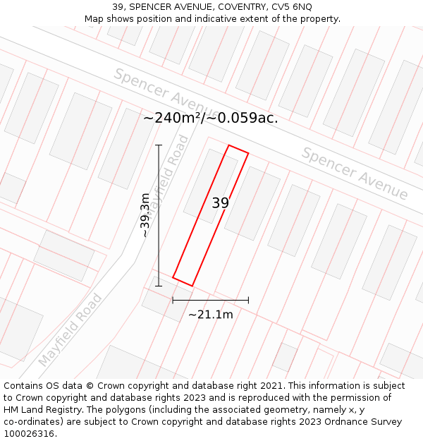 39, SPENCER AVENUE, COVENTRY, CV5 6NQ: Plot and title map