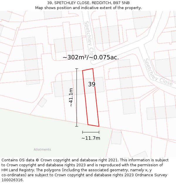 39, SPETCHLEY CLOSE, REDDITCH, B97 5NB: Plot and title map