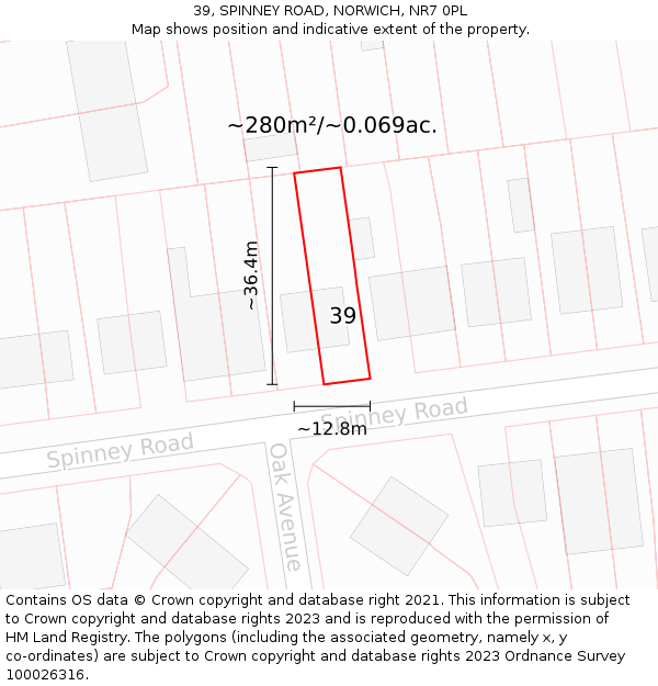 39, SPINNEY ROAD, NORWICH, NR7 0PL: Plot and title map