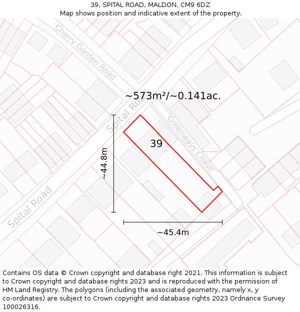 39, SPITAL ROAD, MALDON, CM9 6DZ: Plot and title map