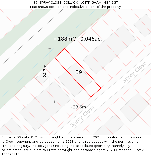39, SPRAY CLOSE, COLWICK, NOTTINGHAM, NG4 2GT: Plot and title map