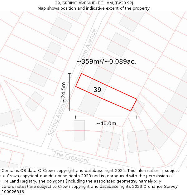 39, SPRING AVENUE, EGHAM, TW20 9PJ: Plot and title map