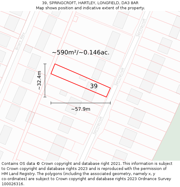 39, SPRINGCROFT, HARTLEY, LONGFIELD, DA3 8AR: Plot and title map