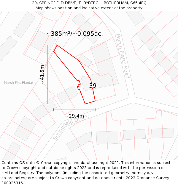 39, SPRINGFIELD DRIVE, THRYBERGH, ROTHERHAM, S65 4EQ: Plot and title map
