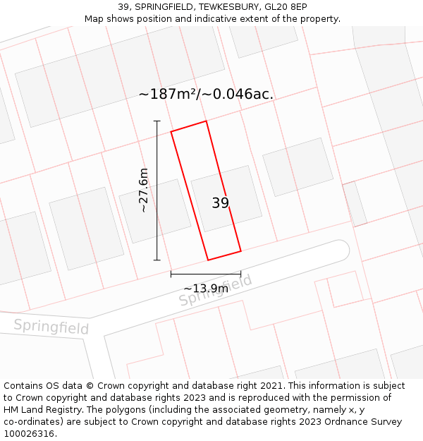 39, SPRINGFIELD, TEWKESBURY, GL20 8EP: Plot and title map