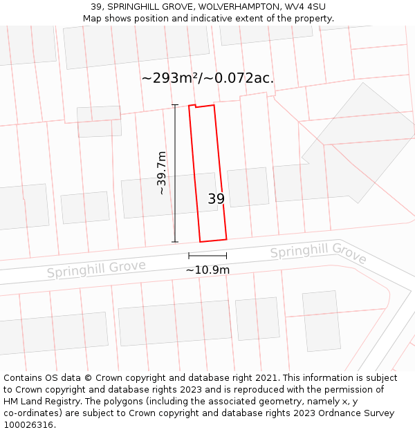 39, SPRINGHILL GROVE, WOLVERHAMPTON, WV4 4SU: Plot and title map